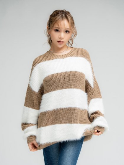 シャギーラメボーダーニットトップス– EGOIST