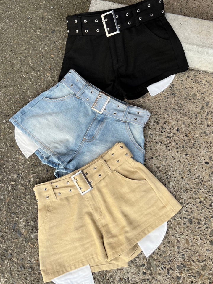 ハトメベルト付ツイルショートパンツ