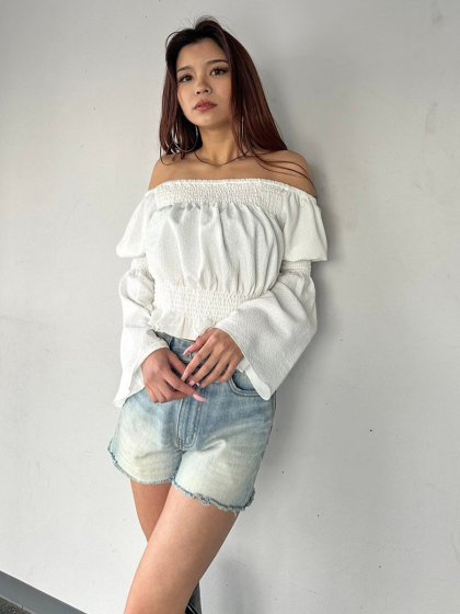 オフショルシャーリングトップス– EGOIST