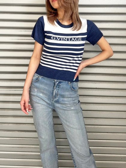 グラム?ヴィンテージボーダーニットトップス– EGOIST