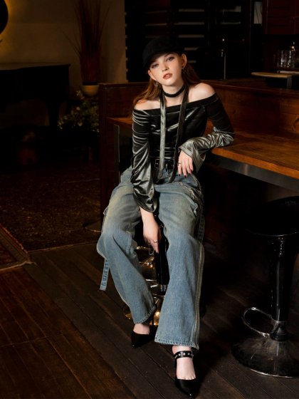 ストール付オフショルベロアトップ– EGOIST