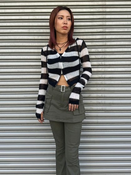 ボーダー透かしニットパーカー– EGOIST