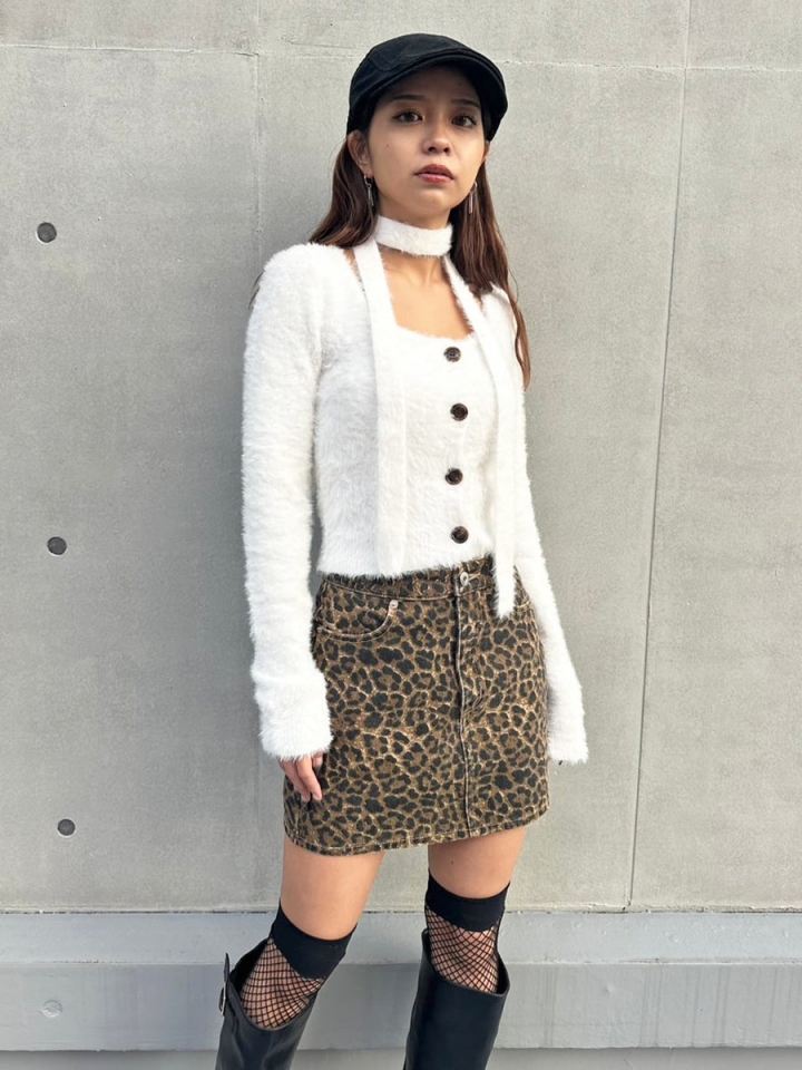 ストール付スクエアネックニットトップス–