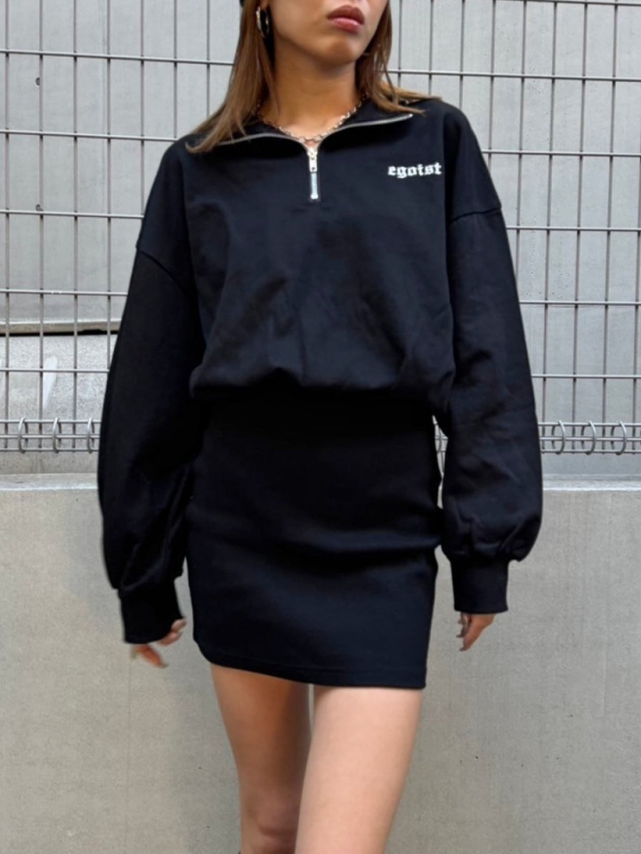 ハーフZIP裏毛ミニワンピース