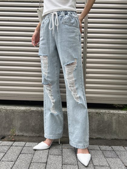 ウエストゴム紐デニムパンツ ウエストゴム紐デニムパンツ