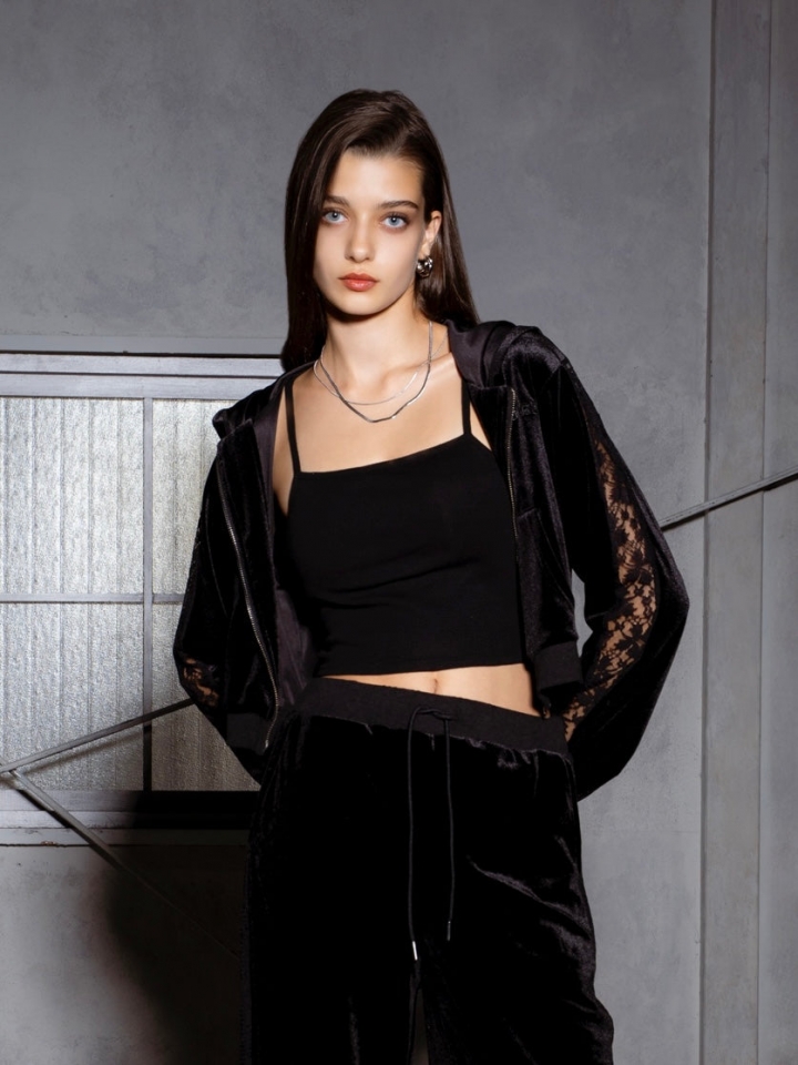 袖レースベロアパーカー– EGOIST