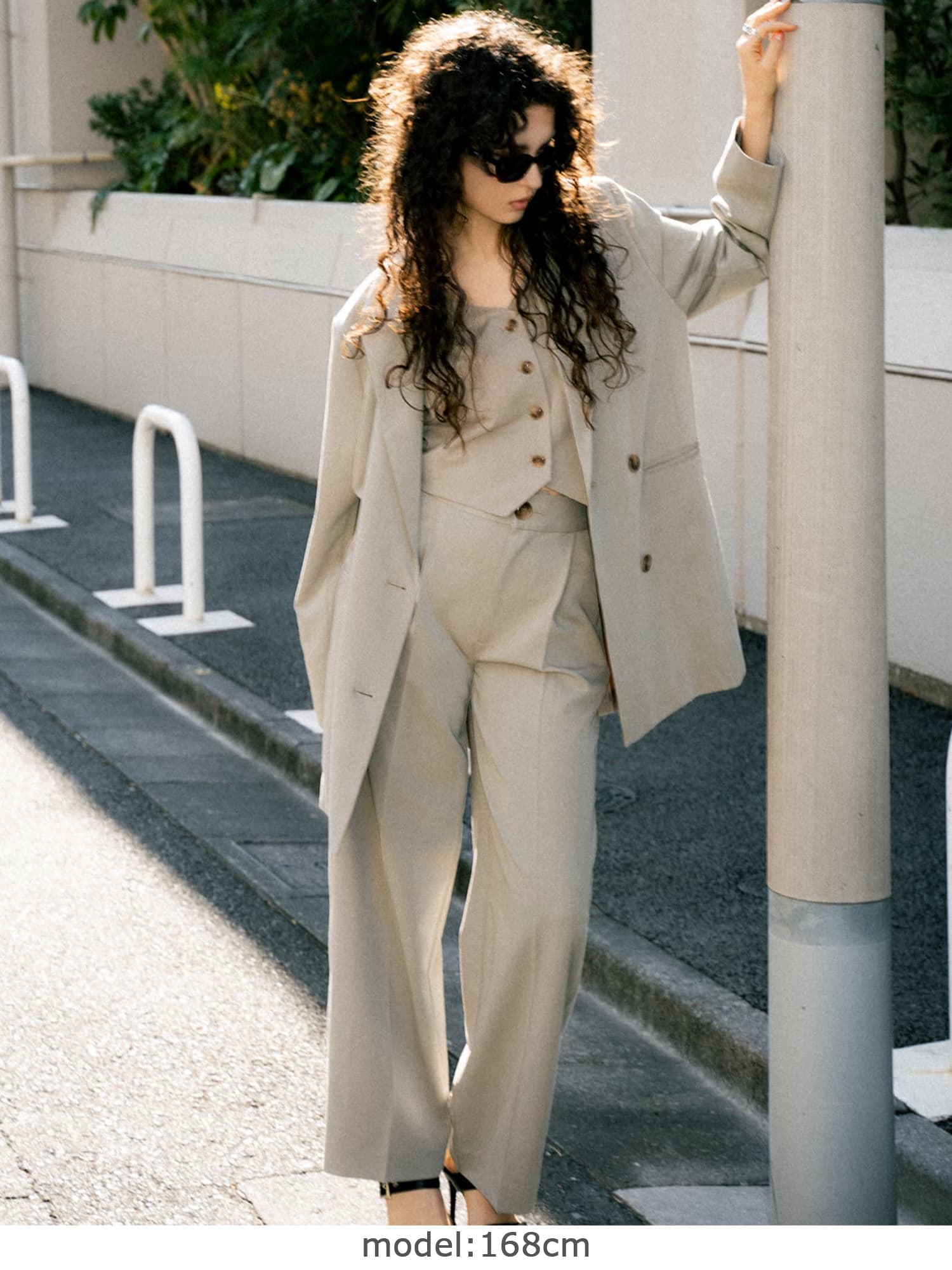 マーブル釦ワイドパンツ