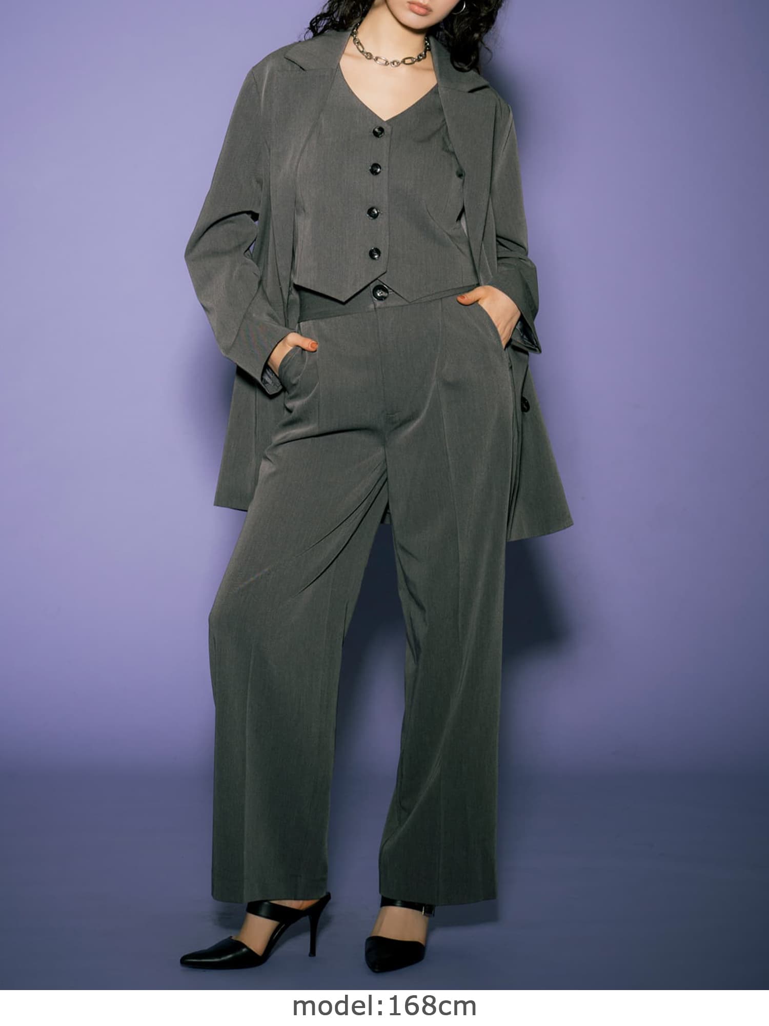 マーブル釦ワイドパンツ