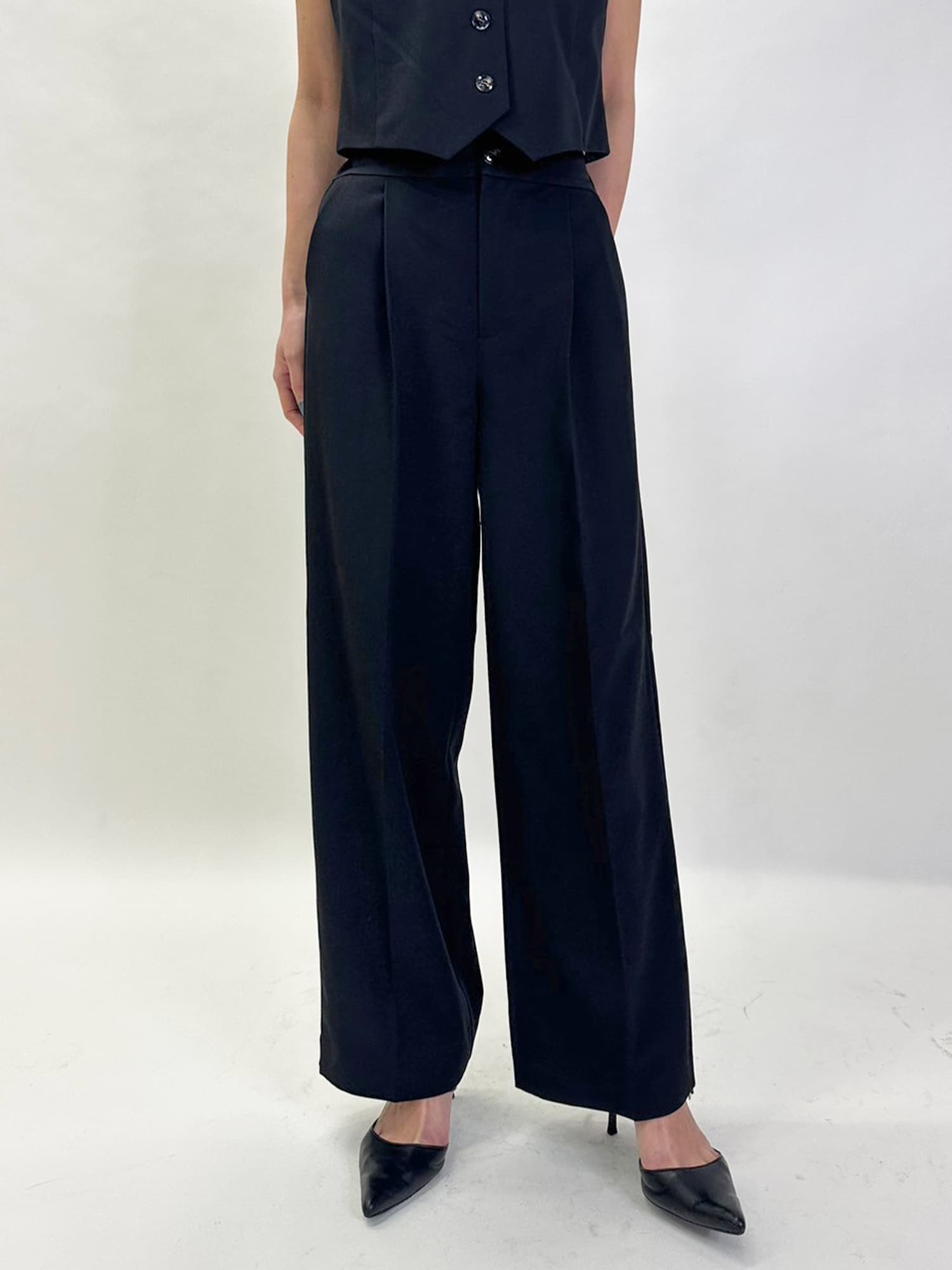 マーブル釦ワイドパンツ