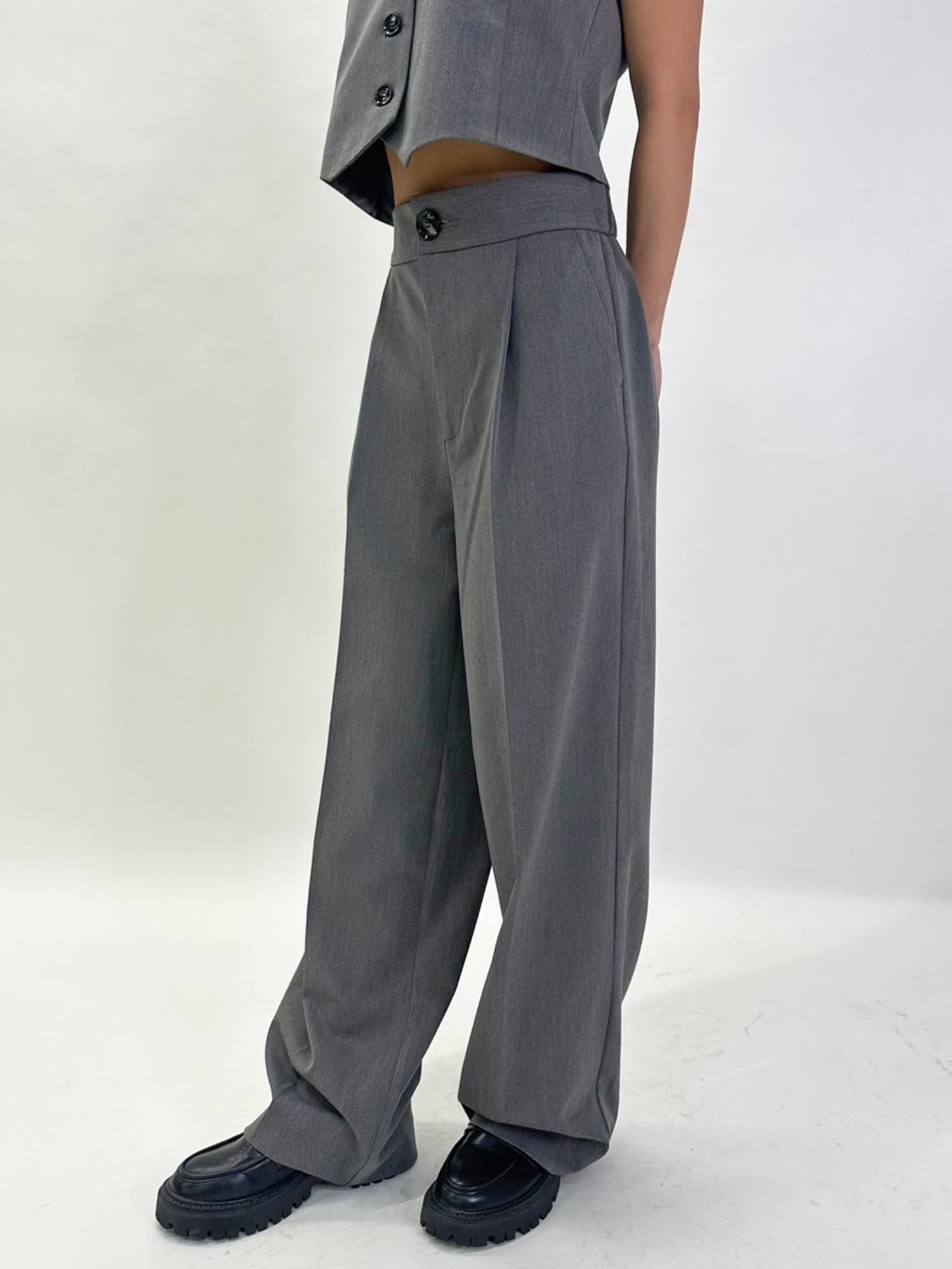 マーブル釦ワイドパンツ