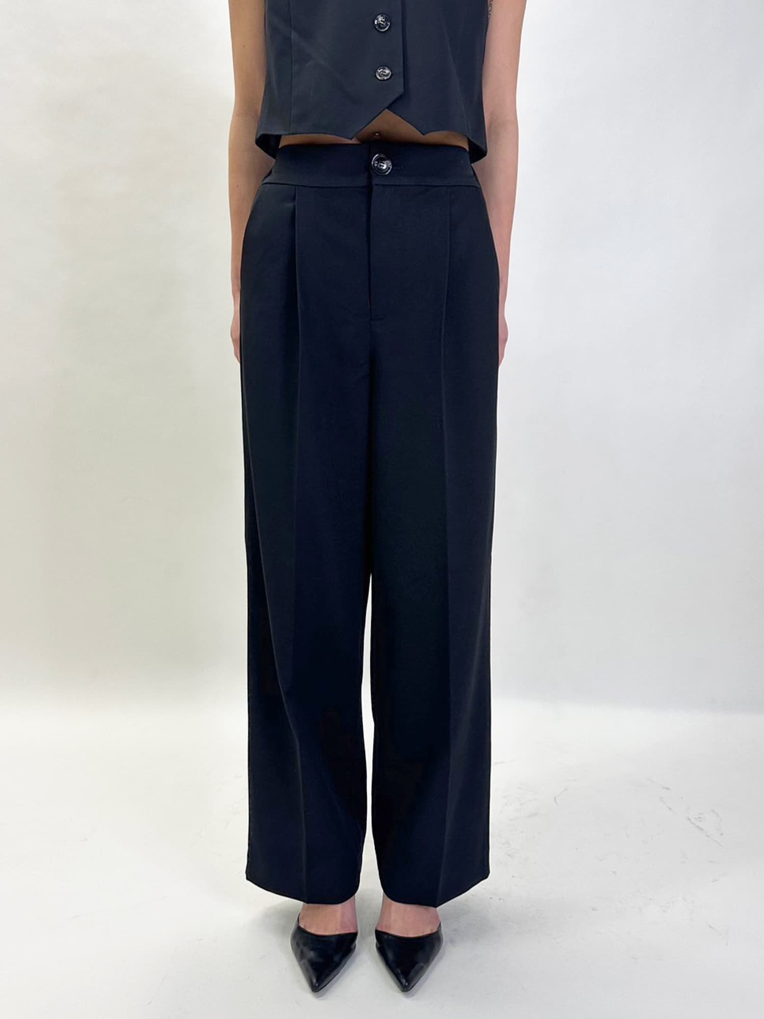 マーブル釦ワイドパンツ