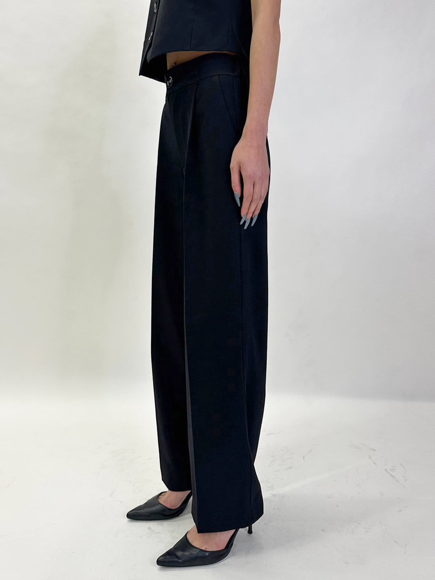 マーブル釦ワイドパンツ