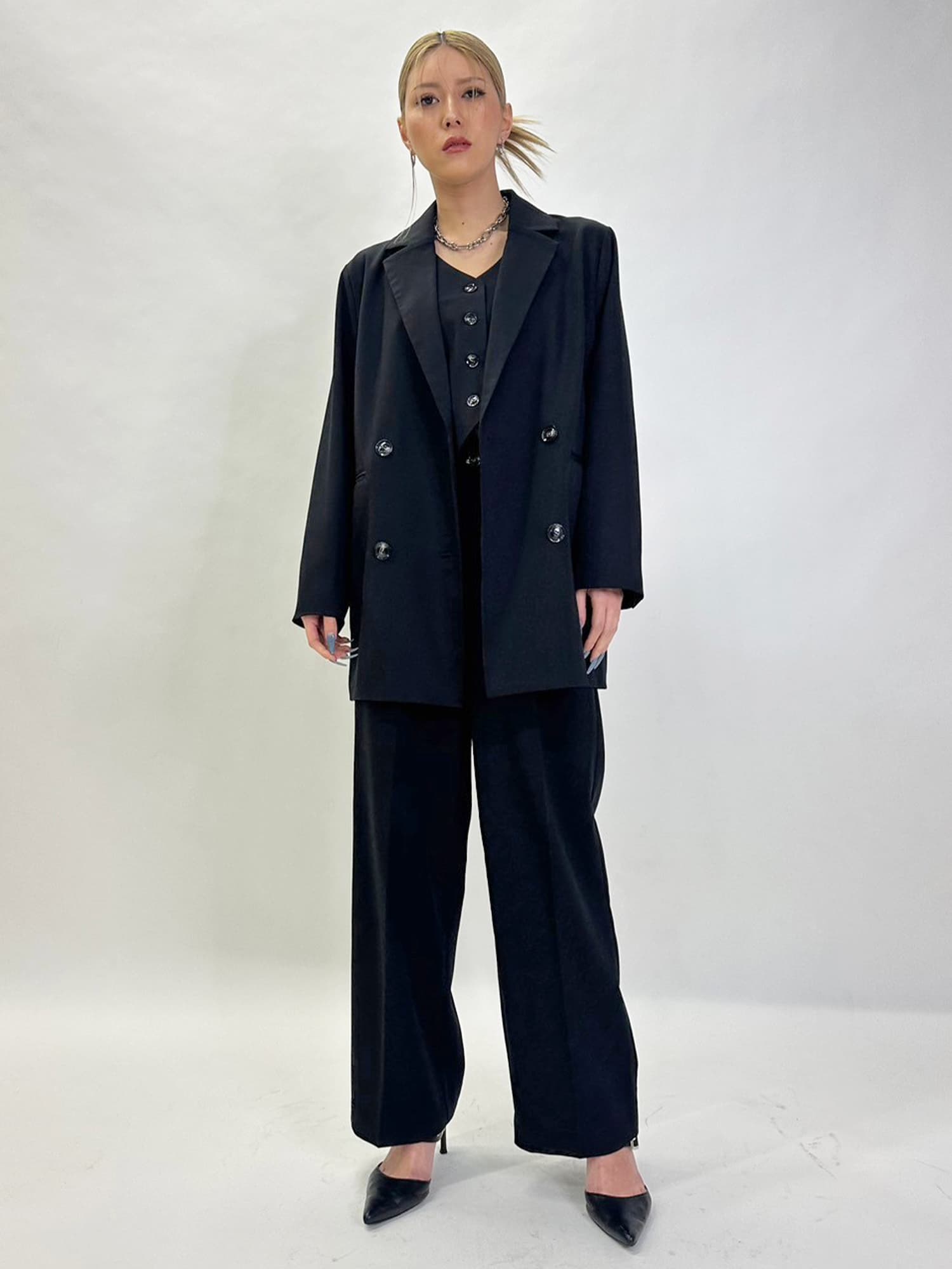 マーブル釦ワイドパンツ