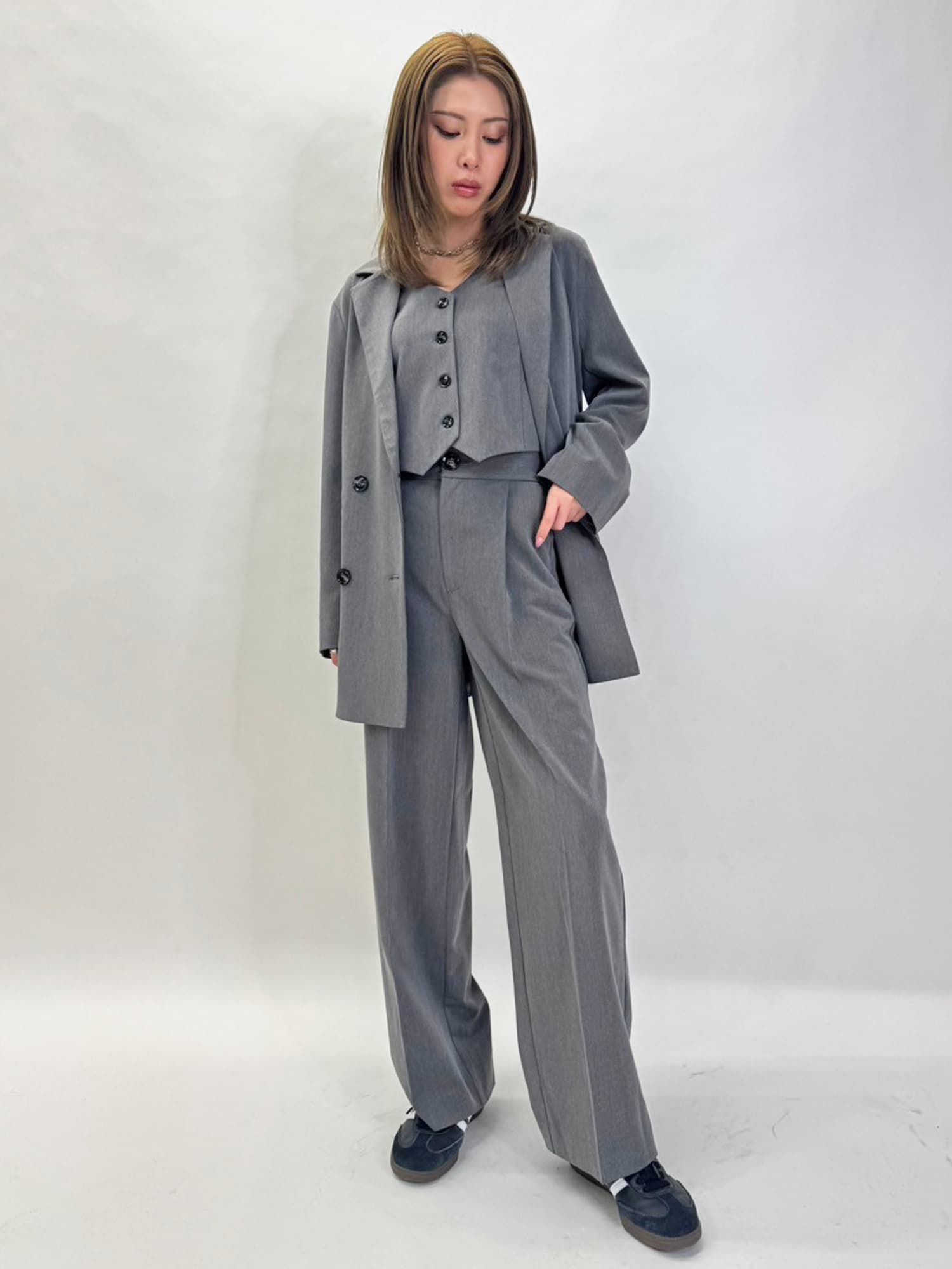 マーブル釦ワイドパンツ