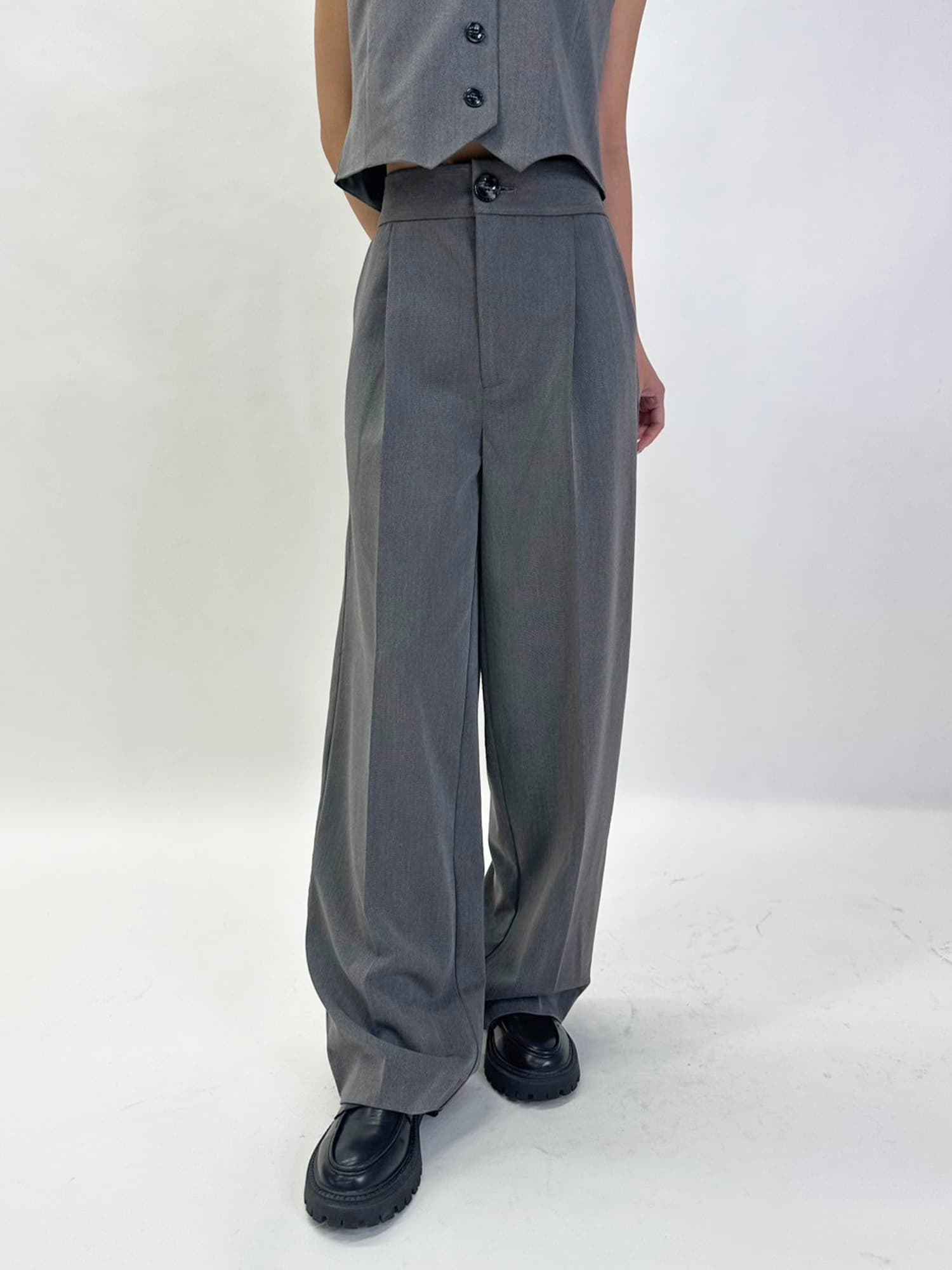 マーブル釦ワイドパンツ