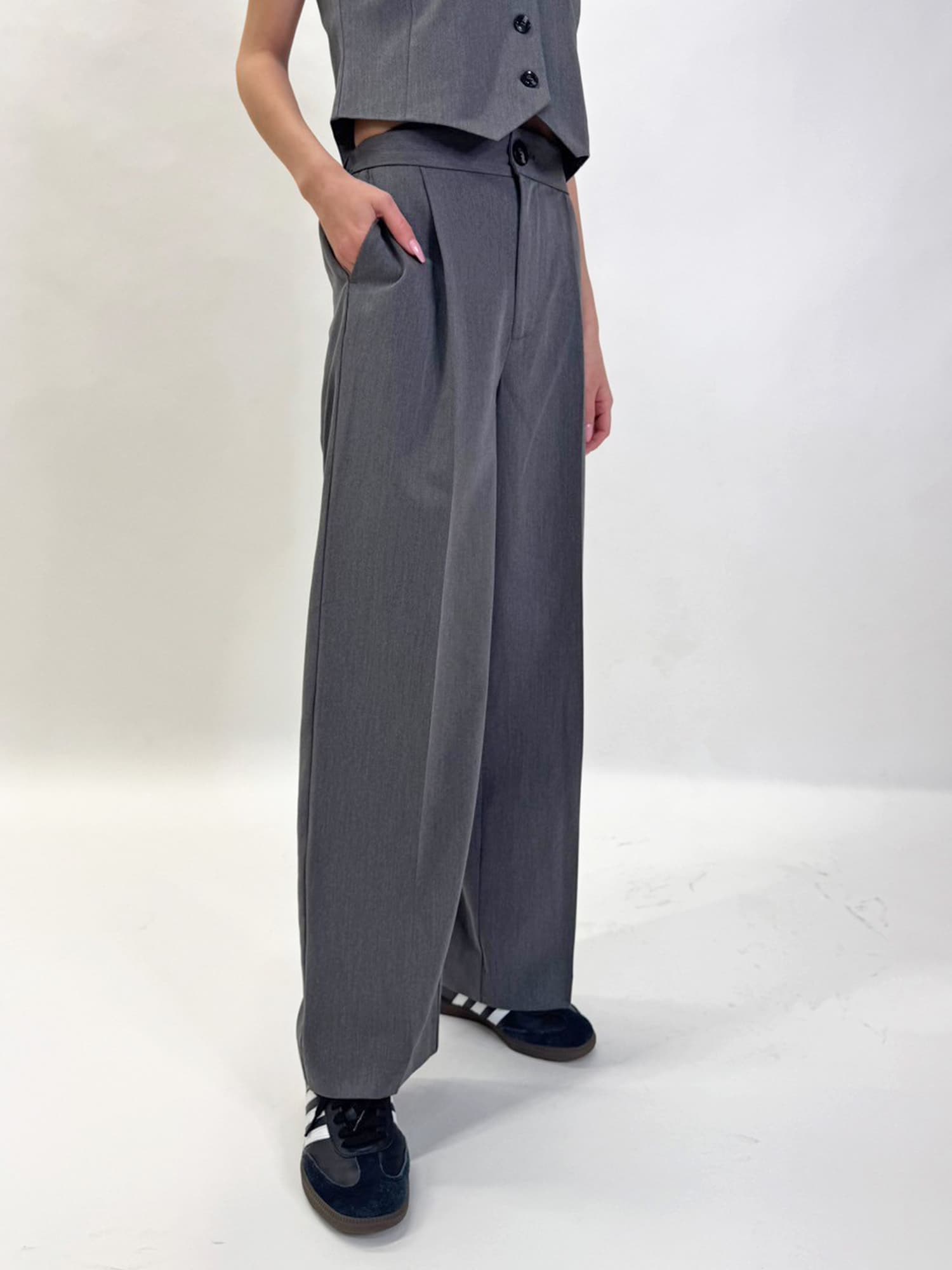 マーブル釦ワイドパンツ