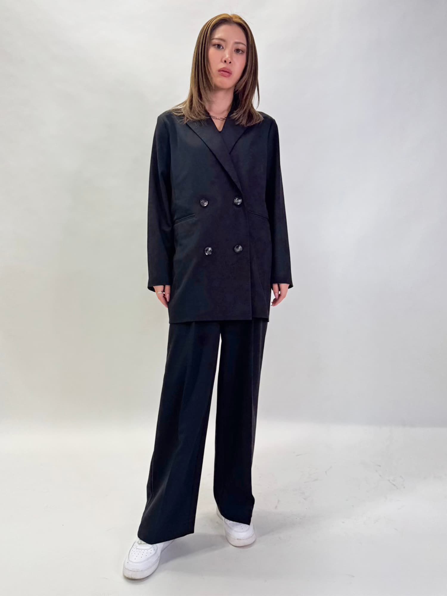 マーブル釦ワイドパンツ