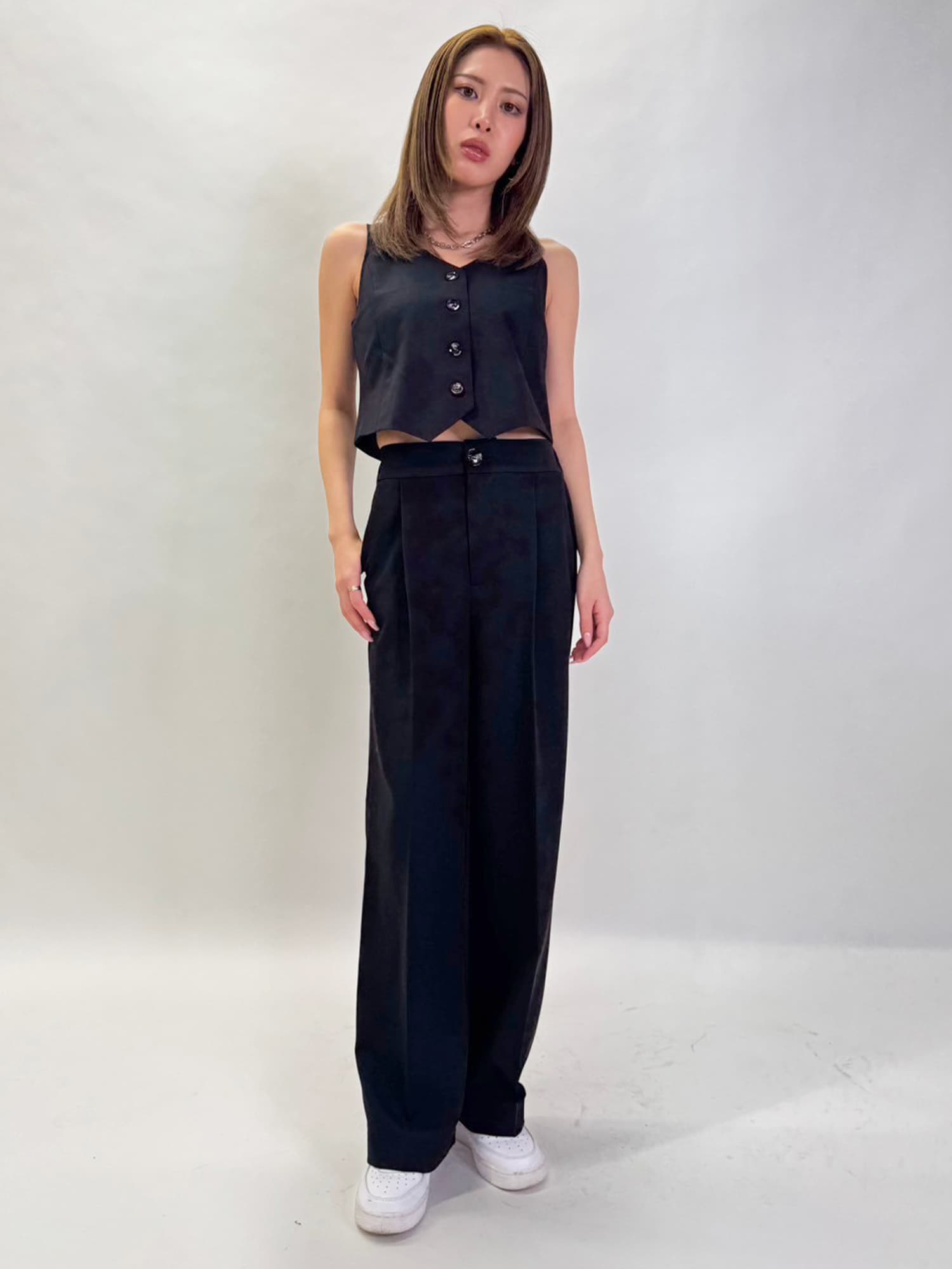 マーブル釦ワイドパンツ