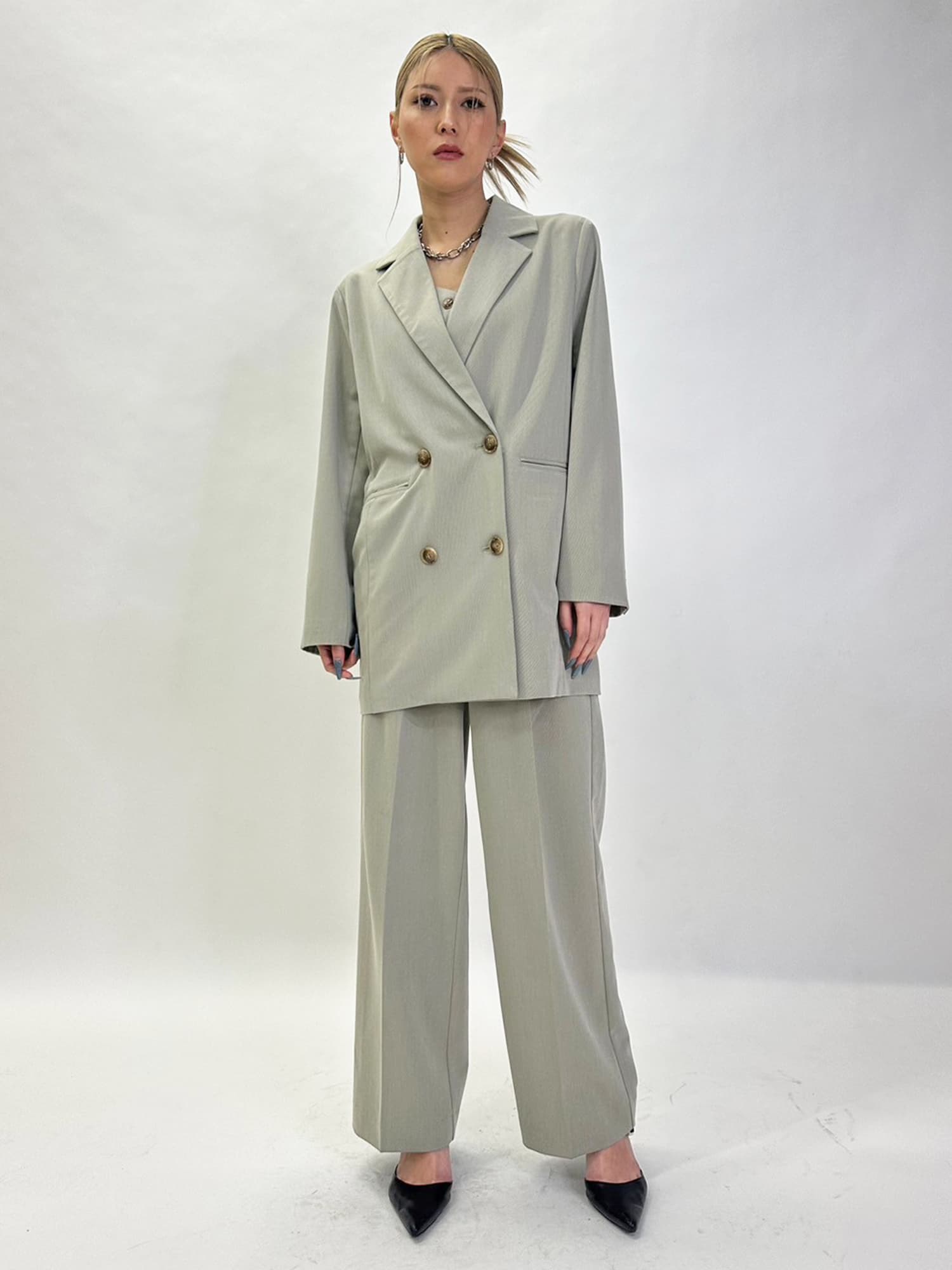 マーブル釦ワイドパンツ