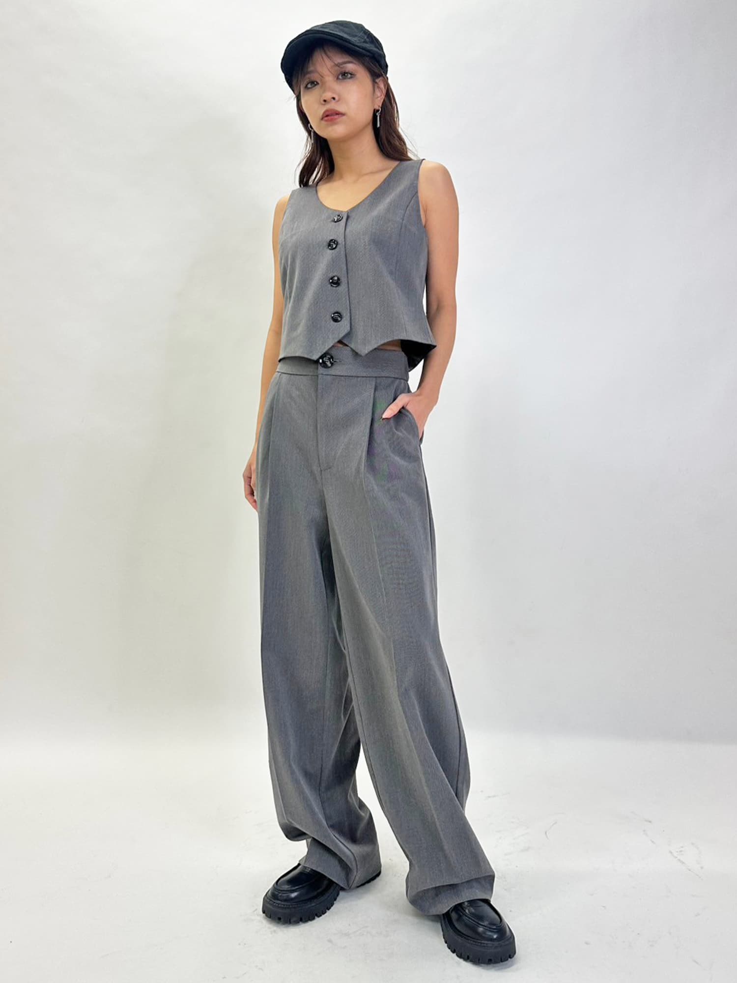 マーブル釦ワイドパンツ