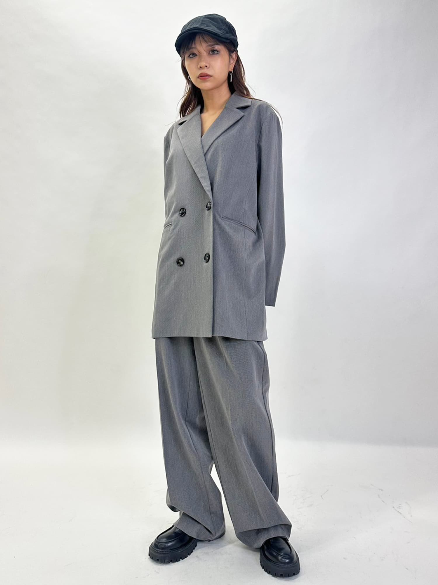 マーブル釦ワイドパンツ